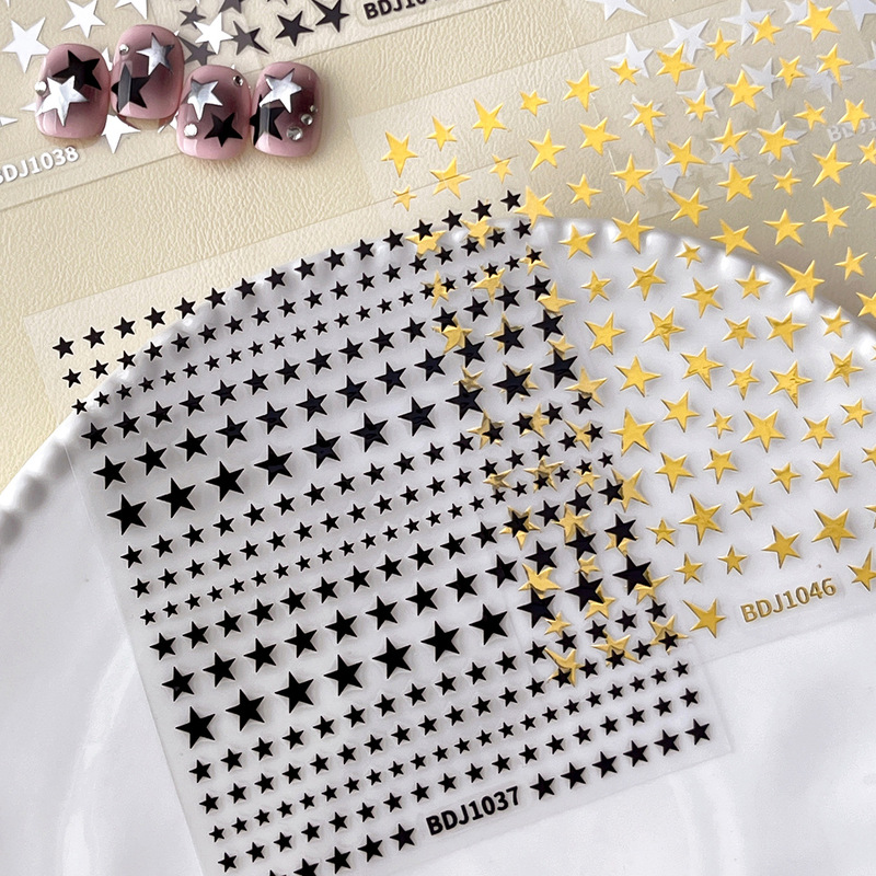 Internet Celebrity Five-Pointed Star Nail Art Stickers Gold, Silver, Black and White Solid Color Star Stickers DIY Adhesive-Backed Nail Decoration Stickers Internet Celebrity Five-Pointed Star Nail Art Stickers Gold, Silver, Black and White Solid Color Star Stickers DIY Adhesive-Backed Nail Decoration Stickers