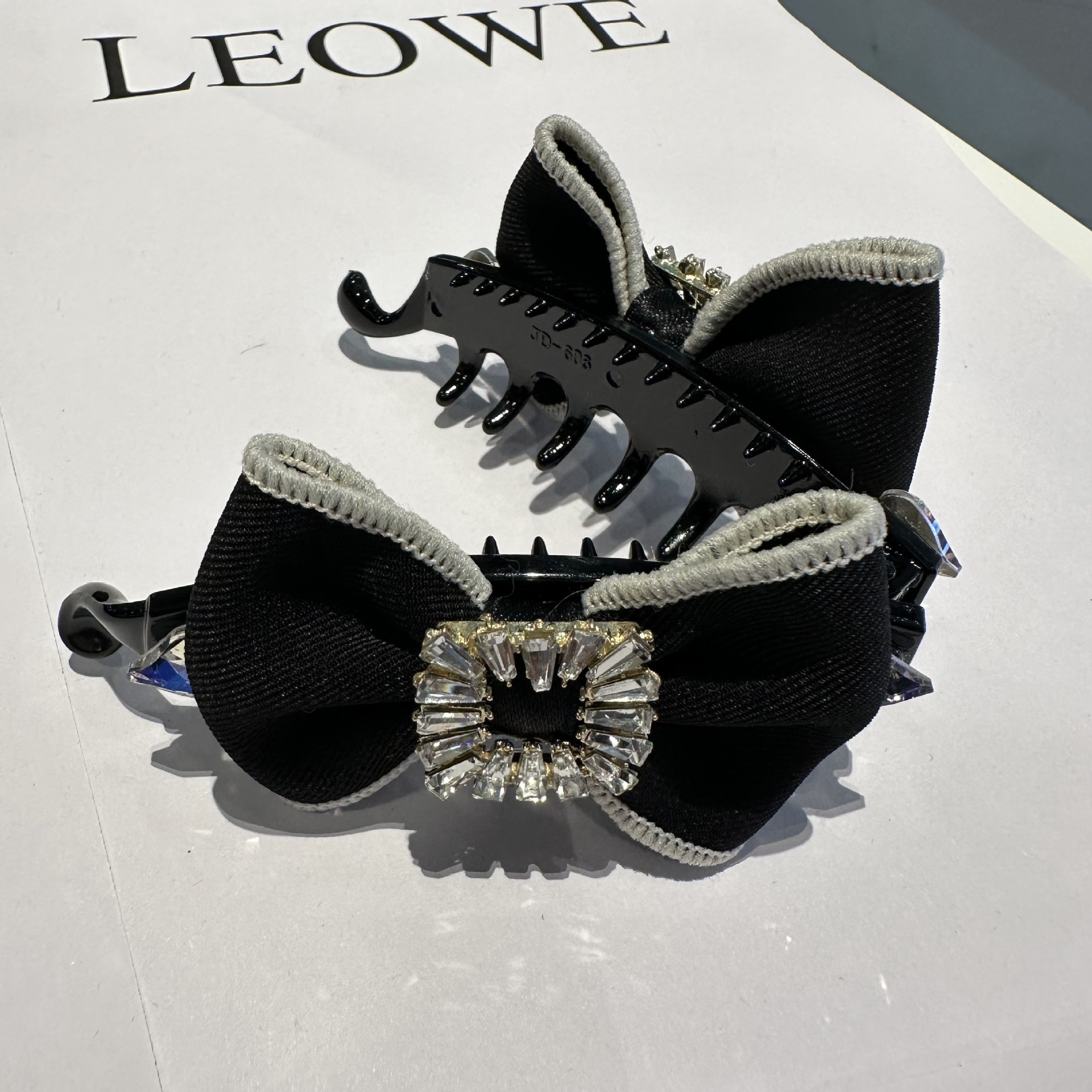 黑色蝴蝶結髮飾AB面方形水鑽盤發抓夾ins小香風甜美氣質髮夾頭飾