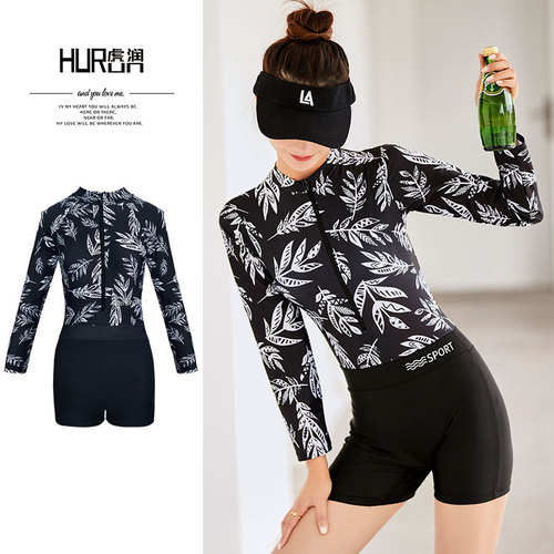 Hurun new swimsuit women's one-piece boxer professional sports conservative slimming belly-covering hot spring student swimsuit