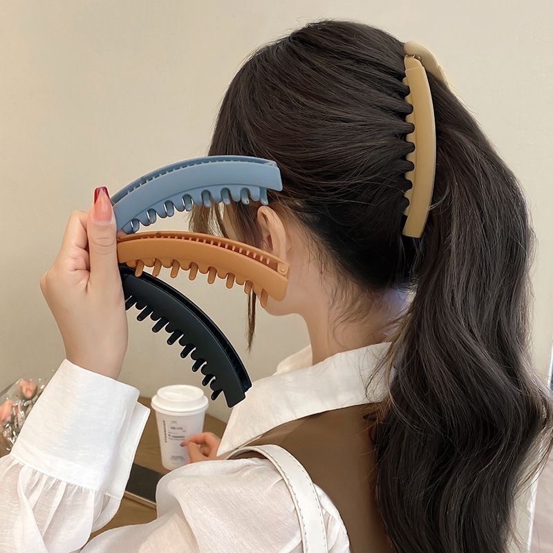 つや消しのシンプルな大きなバナナクリップ、多用途のダークカラーの女性の髪の量、滑り止めポニーテールヘアクリップ、歯付きヘアクリップ|undefined