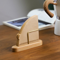 Hand-brewed coffee filter paper storage rack cherry wood brass filter paper storage box fan-shaped paper towel filter paper rack high-end ins