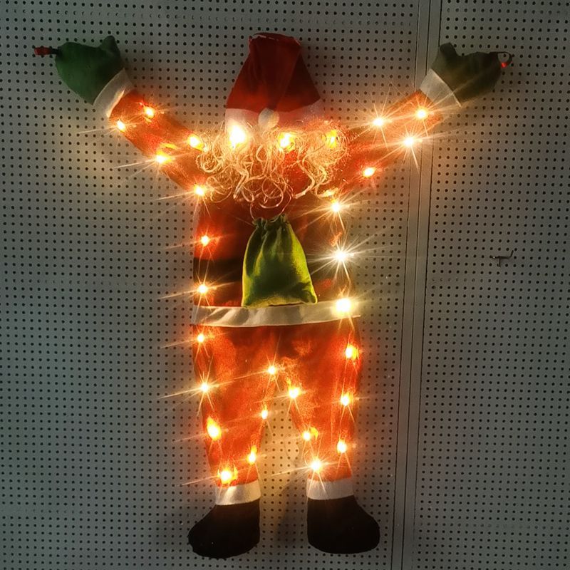Venta al por mayor, nuevo Papá Noel de terciopelo con luces, cadena de luces LED, decoración de pared trepadora, colgantes de ropa, regalos de vacaciones transfronterizos