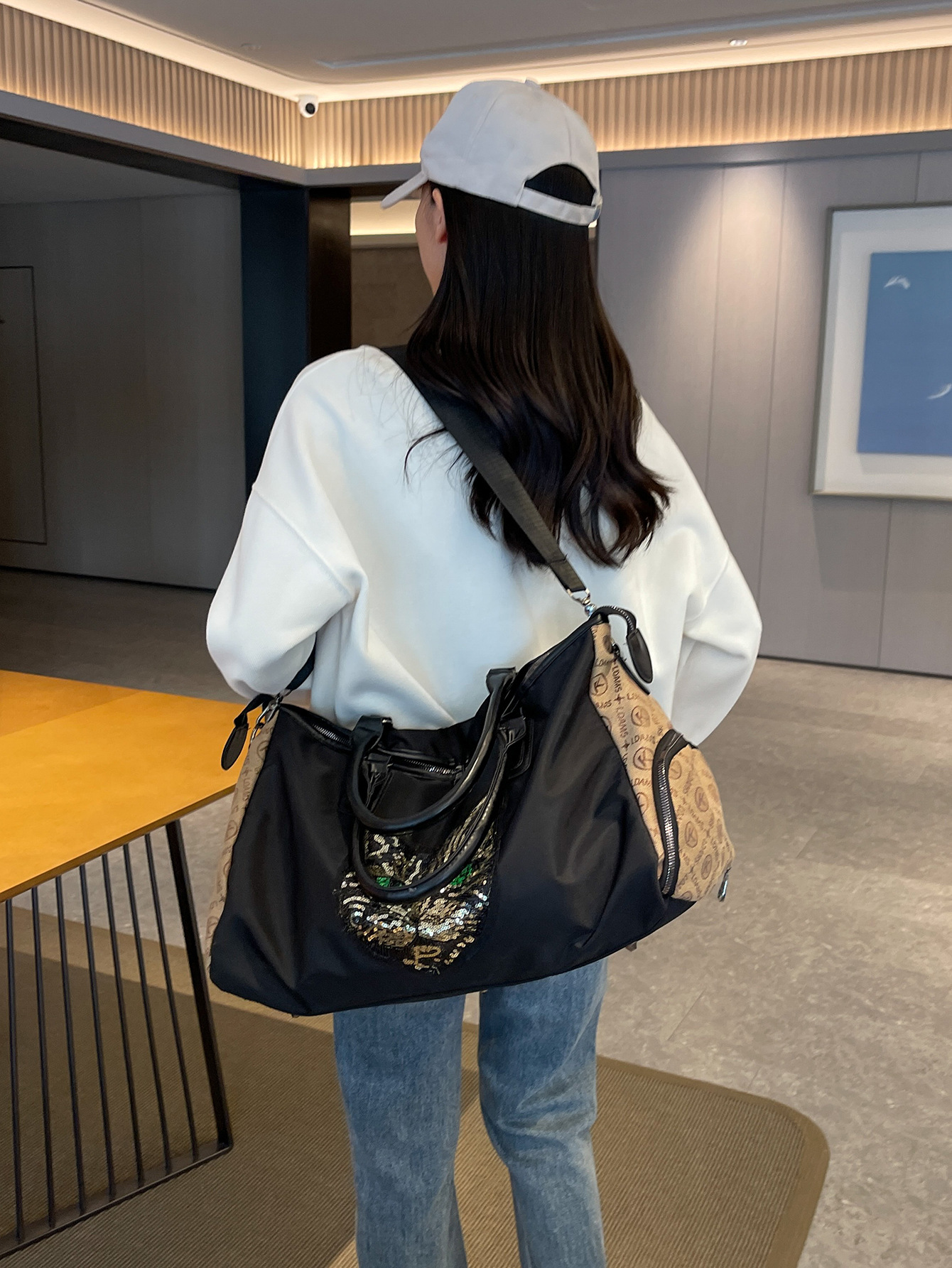 Oso de gran capacidad de viaje ligero gato color de contraste bolsa de equipaje de embarque bolsa de almacenamiento de espera bolsa de viaje de negocios de corta distancia bolsa de viaje