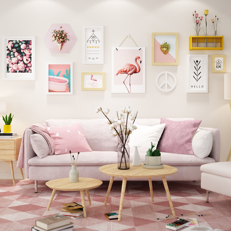 Solid wood_7973 pink princess solid wood photo wall modern decorative painting simple combination photo frame can be changed for photos Solid wood_7973 pink princess solid wood photo wall modern decorative painting simple combination photo frame can be changed for photos