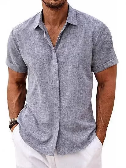 European and American Cross-Border Foreign Trade Men's Linen Shirts, Short-Sleeved Casual Shirts, Button-Down Shirts, Men's Beach Summer Vacation Shirts