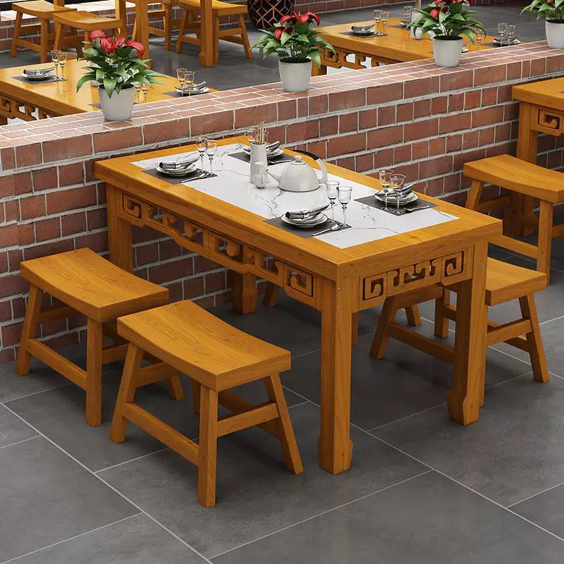 Бесплатная доставка, прямые продажи, ресторан, барбекю, прямоугольный обеденный стол, сланец, карбонизированный стол для фаст-фуда, стол и стулья, горячий горшок, магазин лапши из цельного дерева