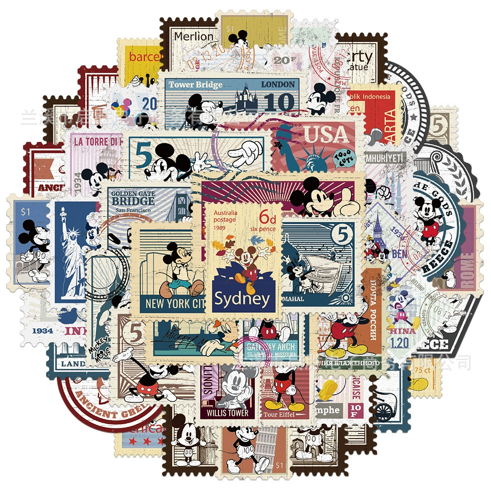 50 листов/набор креативных ретро-наклеек с Микки Маусом из прозрачного ПЭТ-материала для украшения блокнотов и чехлов для телефонов