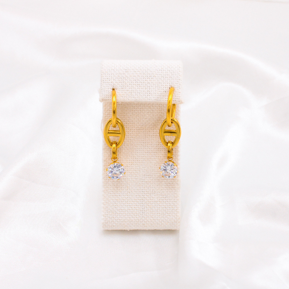 Fashion Geometric Stainless Steel Gold Plated Zircon Drop Earrings 1 Pair