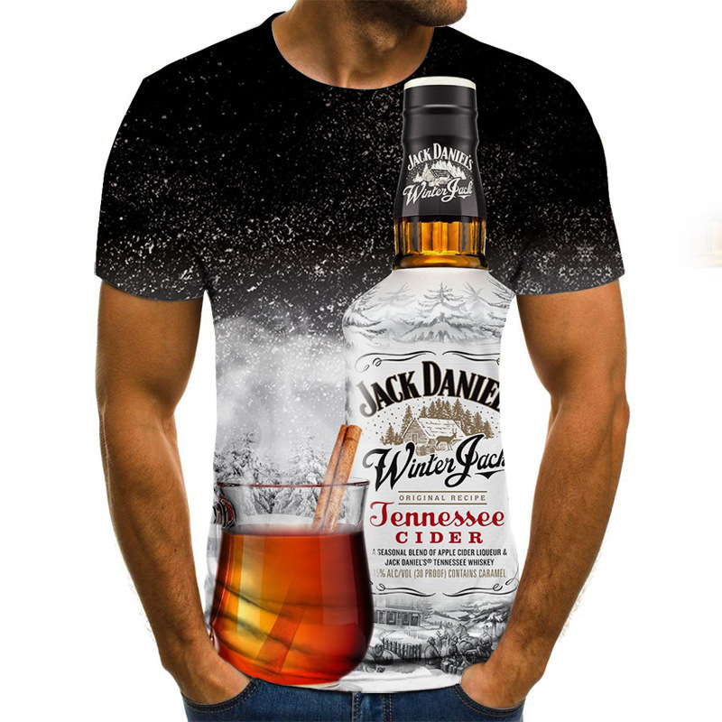 2025 Summer T-Shirt Trend European and American Popular Beer Jack Daniel Digital Printing Men's 3Dt Shirt Short Sleeve Top