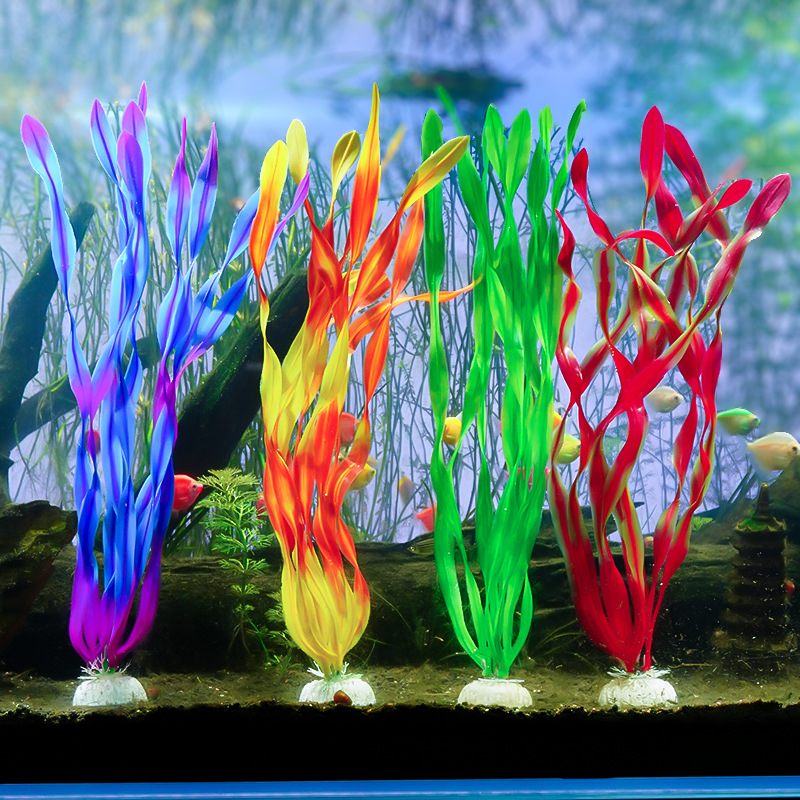 Suministro directo transfronterizo nueva pecera decoración paisajismo plástico simulación algas falsas algas medianas con base