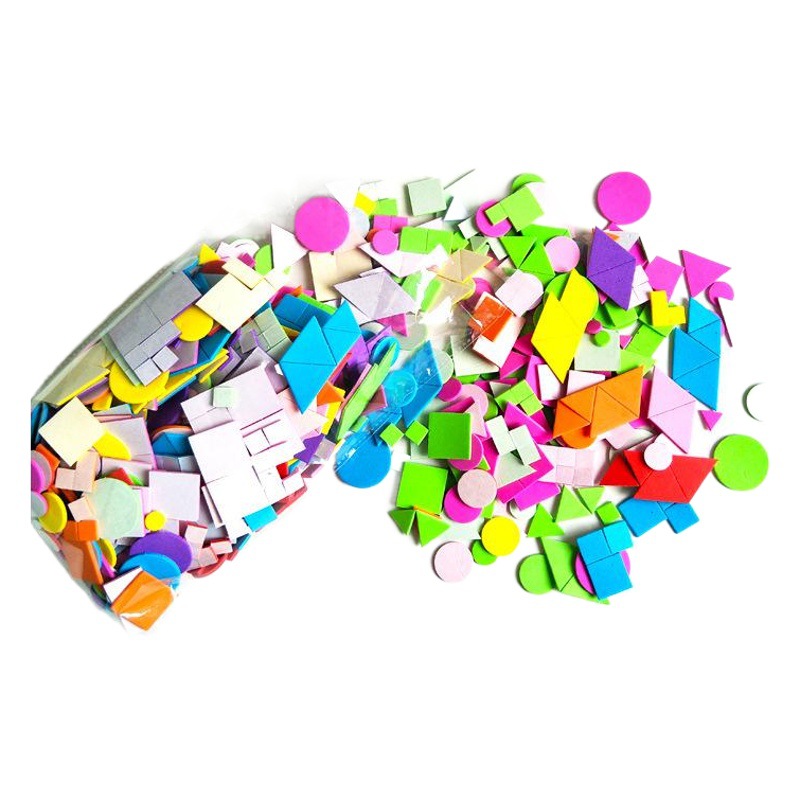 Fábrica al por mayor colorido EVA inteligencia desarrollo juguetes Ilustración Collage 1000 unidades con adhesivo cognitivo figura geométrica