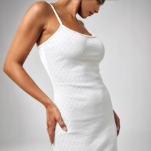 白色针织背心连衣裙跨境欧美无袖性感修身镂空爱心木耳边吊带裙女