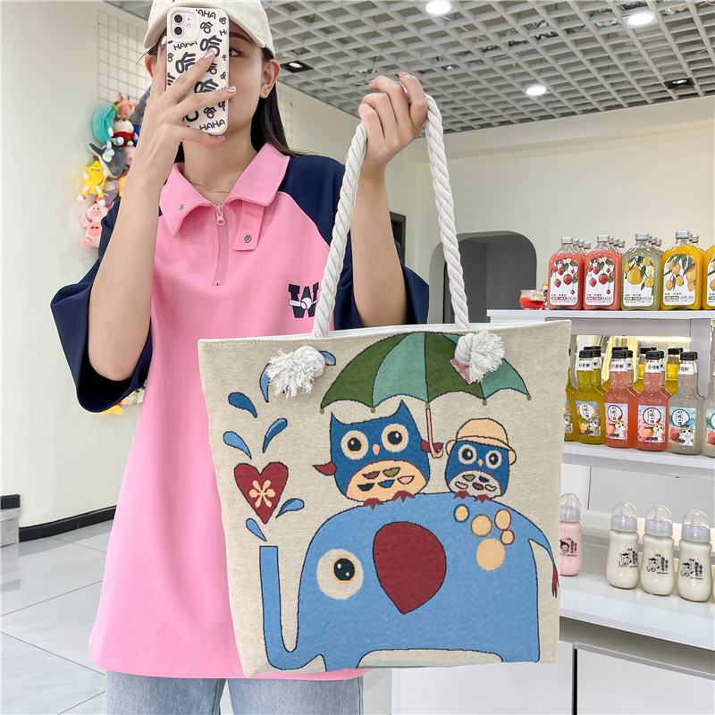 New Anime Women's Canvas Bag Tutor Bag Single Shoulder Simple Handbag Small Fresh Student Big Tote British Embroidered