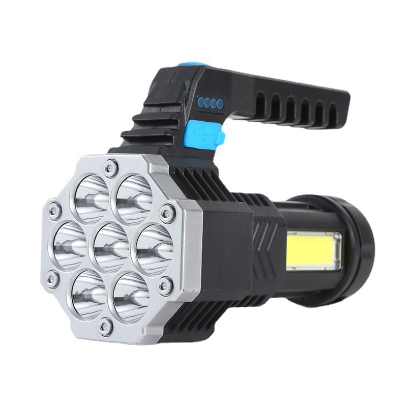 Transfronterizos siete núcleos luz intensa lámpara portátil USB carga muestra la linterna lateral COB linterna de mano de emergencia doméstica linterna
