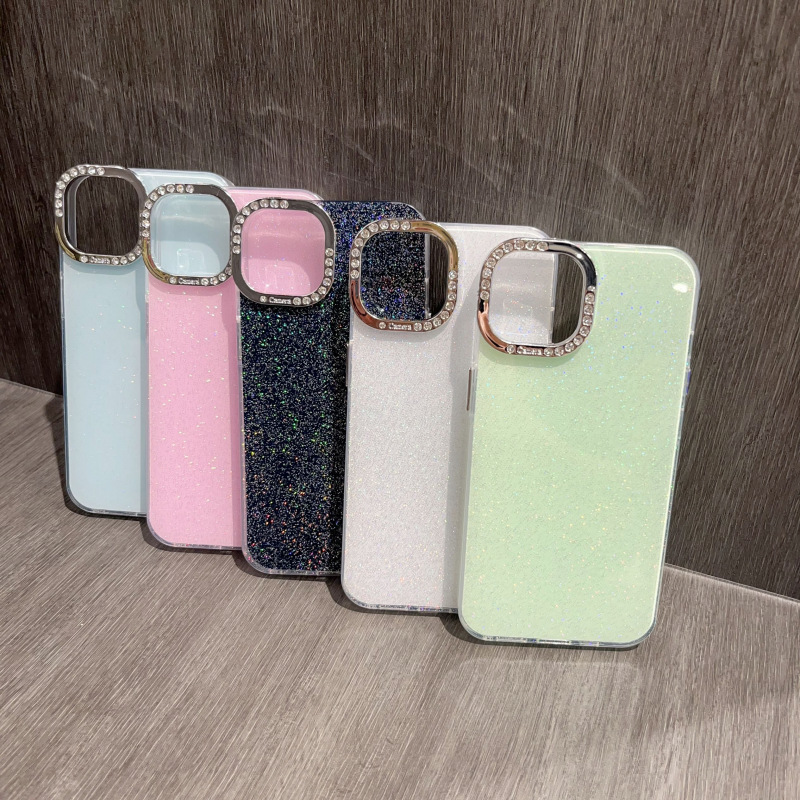 电镀手机壳精孔苹果iphone17promax闪粉闪钻带钻镜头框轻奢果冻壳