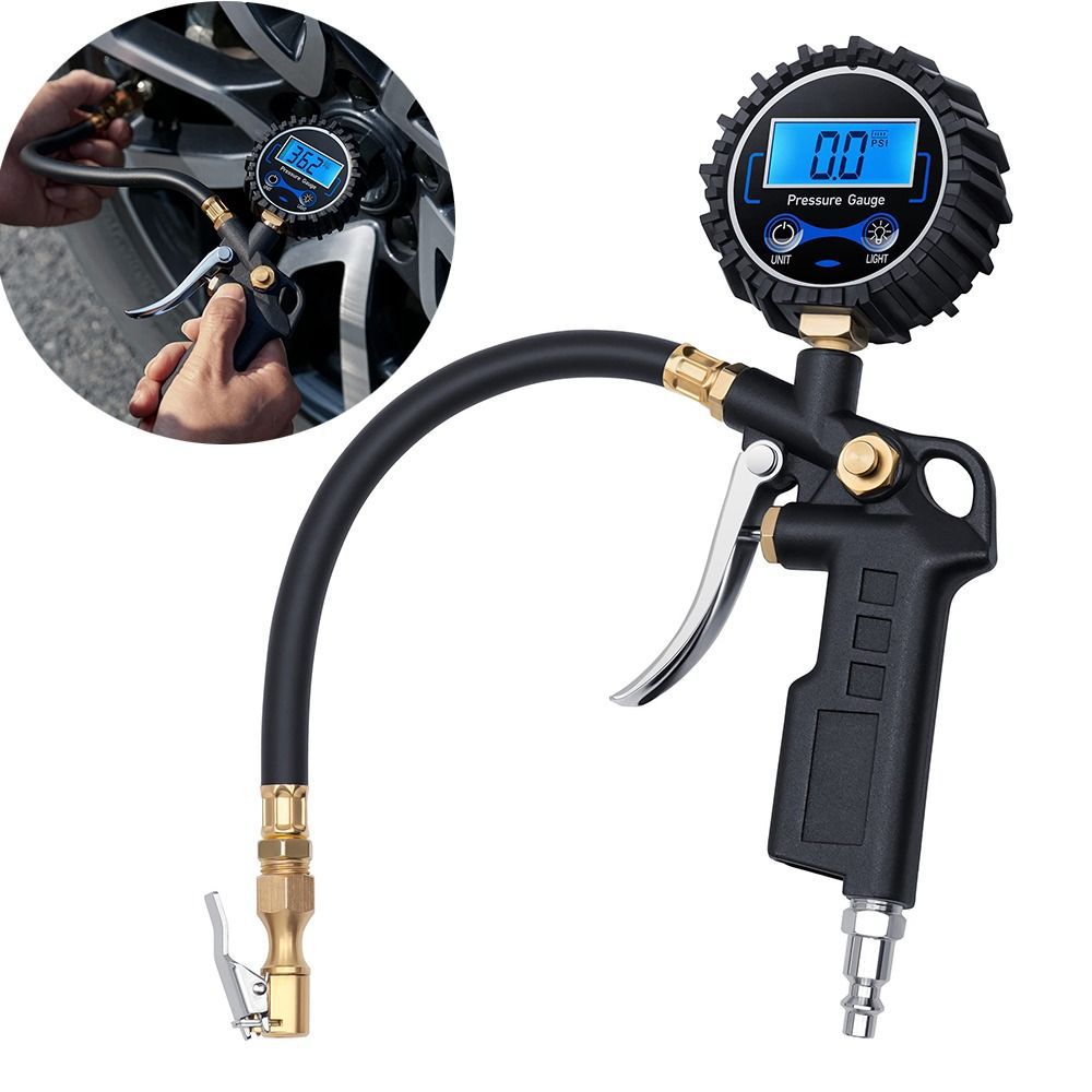Electronic Digital Tire Pressure Gun, Blue Display, European Standard, Aluminum Alloy Model, High-Precision Tire Pressure Measurement