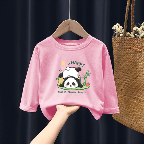 H2353# Boys' and Girls' 100% Cotton Long-Sleeve T-shirts Children's Clothing Autumn Casual Top for Middle Children Basic Shirt
