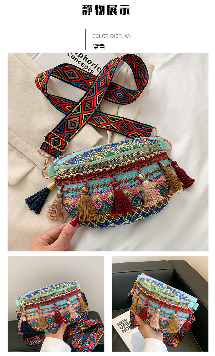 112g Weight Tassel, Weave, Sewing Thread Fashion Element Zipper Closure Type Single Shoulder Strap Strap Type Fanny Pack Bags Type Holiday, Daily Occasion cotton and linen Material Women's Backpack Backpack Waves Pattern All Seasons Season Women's Gender Ethnic Style Style Square Shape Women's Ethnic Style Waves Cotton And Linen Waist Bags 24