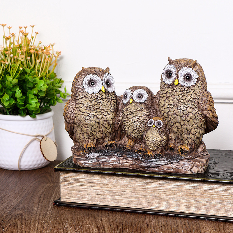 Creativo búho con cachorro resina artesanía ornamentos decoración de vestíbulo decoración del hogar armario interior