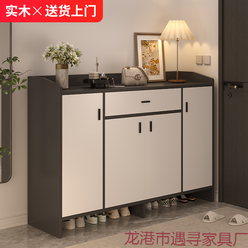 Solid Wood Shoe Cabinet for Home Entrance 2025 New Model Entryway Storage Cabinet Integrated Against the Wall Corridor Elevator Entrance Shoe Rack