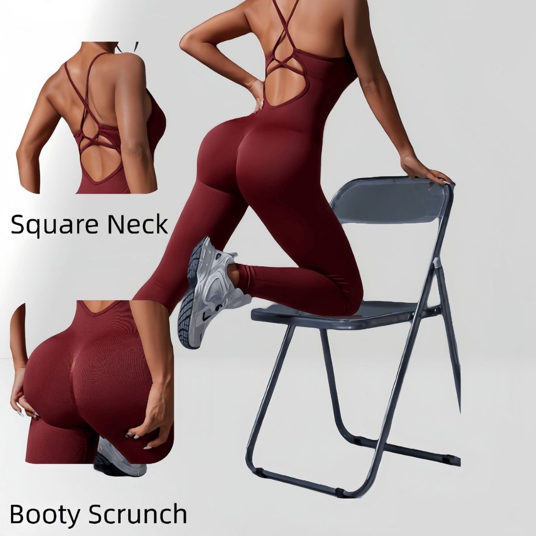 Cross-Border Back Cross-Adjustable Buckle with Chest Pad Pants Jumpsuit Seamless Sportswear Fitness Dance Jumpsuit for Women