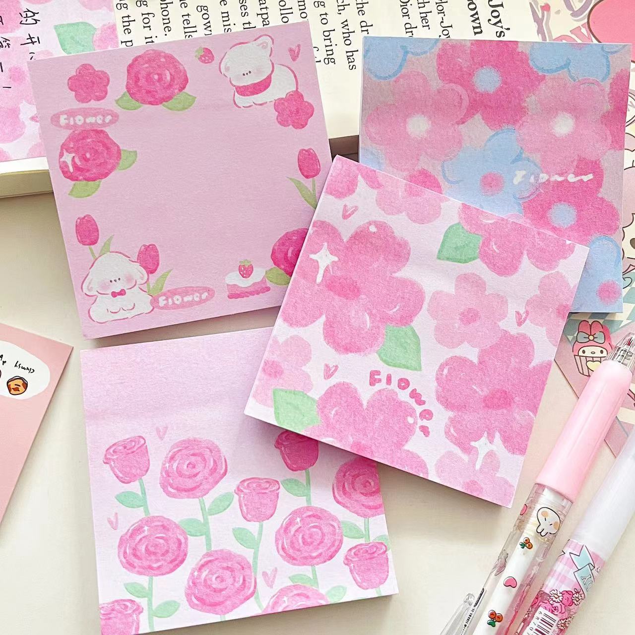 높은 가치의 꽃 포스트잇 노트 귀여운 만화 소녀 심장 학생 노트 눈물 끈적 끈적한 강한 장식 노트 북