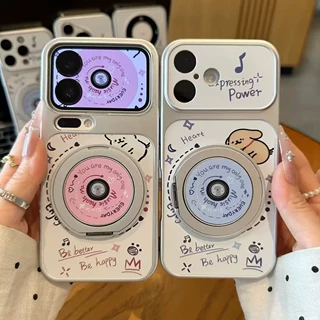 唱片小狗支架手机壳适用iphone16promax苹果17手机壳电镀秒变壳
