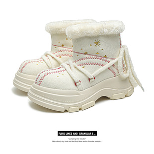 New Snow Boots Couple Baotou Thick-soled Increased Warm-keeping Middle Tube Strap Waterproof Non-slip Cowhide Big Head Boots