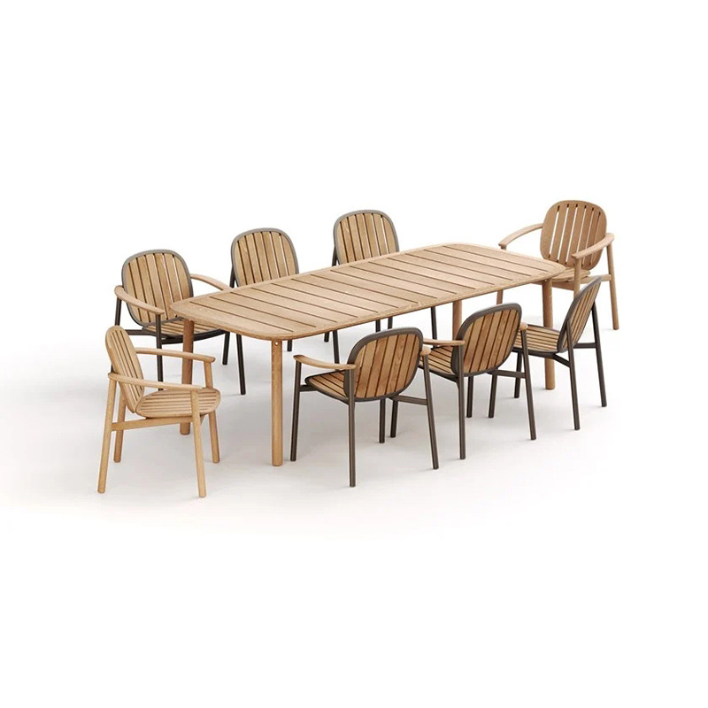 Una mesa y ocho sillas (mesa cuadrada de teca de 200 cm)