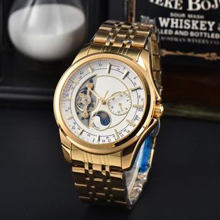 Foreign Trade Cross-border Tourbillon Sun, Moon and Stars Automatic Business Leisure Steel Watch Men's Mechanical Centennial Watch