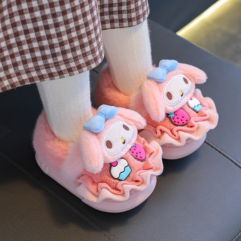 KULOMI invierno niñas zapatillas de algodón calentamiento y pelusa para niños en el hogar EVA bolsa de niños tacones de algodón