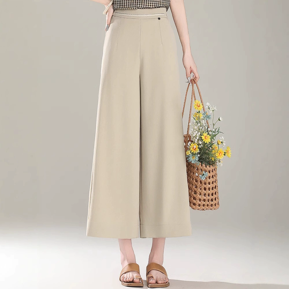 Черные женские летние тонкие брюки-кюлоты, новинка 2025 года, свободные широкие брюки в ленивом стиле, миниатюрные прямые брюки с девятью точками