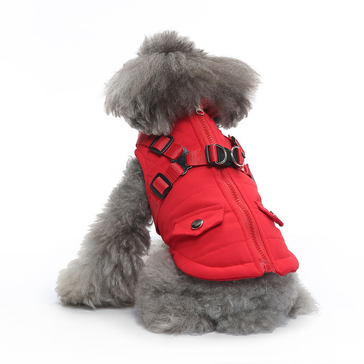 Giacca invernale per cani con pettorina integrata – Cappotto antivento foderato in pile per cani di piccola e media taglia_voghion.com