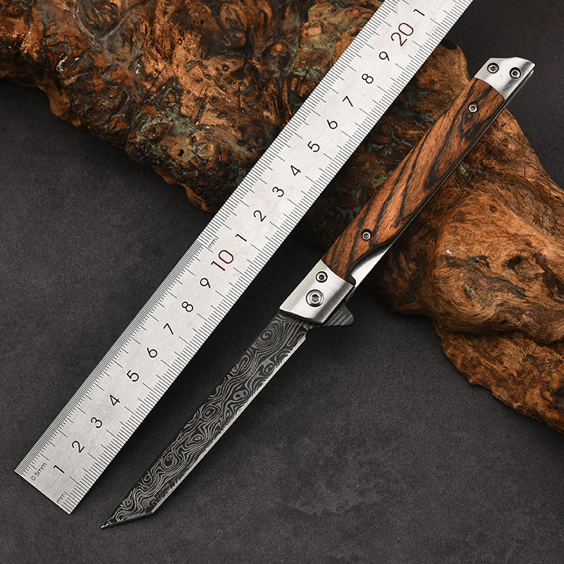 批发大马士革纹折叠刀多用途户外野营快开小刀不锈钢随身折叠刀