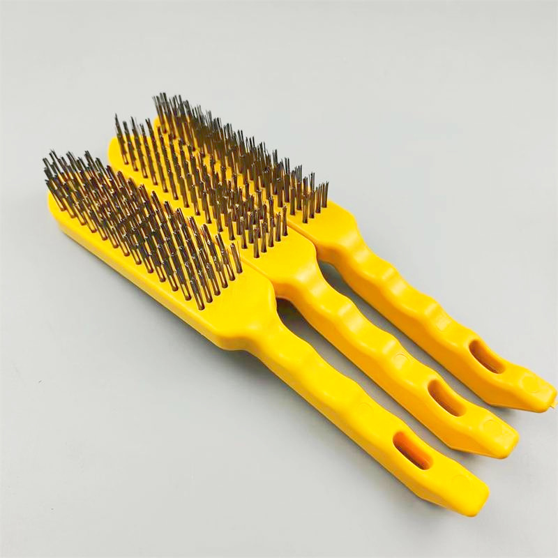 Cepillo de alambre con mango de plástico para limpiar cepillo de alambre de cobre con mango de plástico de acero industrial, cepillo de alambre de acero chapado en cobre para descontaminar a mano y duradero