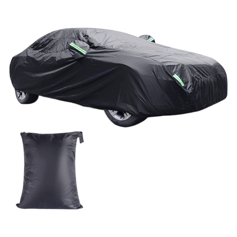 Автомобильные принадлежности 190T полностью черный автомобильный чехол с серебряным покрытием, непромокаемый, пыленепроницаемый и солнцезащитный крем с фиксированным ремнем, Светоотражающая полоса, автомобильная одежда