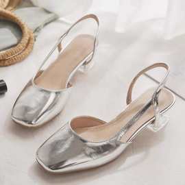 法式银色水晶跟凉鞋女2024夏季新款包头侧空仙女风高跟女凉鞋