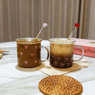 原创蝴蝶结玻璃杯反口咖啡杯女生家用带把杯子新款高颜值牛奶杯