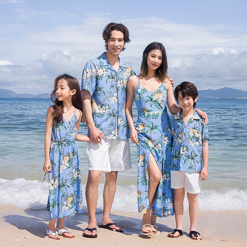 Beach vacation parent-child wear  new summer mother-daughter dresses for a family of three beach wear backless street high-end