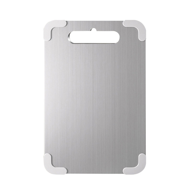 Tabla de cortar de acero inoxidable con protectores de esquinas de silicona antideslizantes, tabla de cortar para exteriores, tabla para amasar, tabla de doble cara engrosada para cortar carne y frutas.