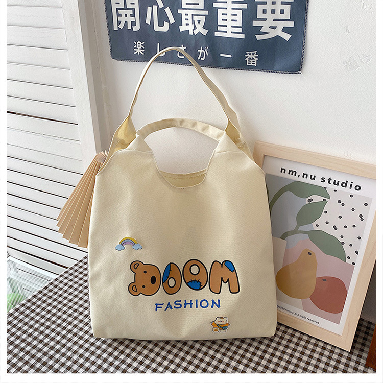 2021 Summer Japanese-style simple canvas bag, student backpack, single-shoulder handbag for going out, cartoon badge cotton bag undefined