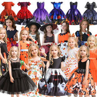 Halloween Dress Kidsren's Cosplay Costume Castle Witch Print Princess Dress Party Role-Playing Costume