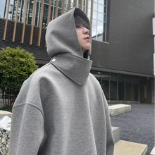 外贸重磅新款秋季小众潮流设计连帽卫衣男士宽松休闲立领帽衫爆款