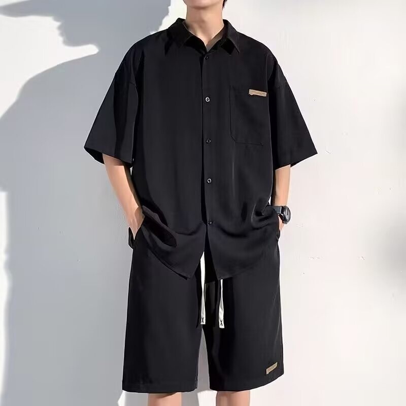 2026 Men's Summer Thin Loose Casual Outfit Set, Two-Piece Set with Short-Sleeved Shirt and Shorts