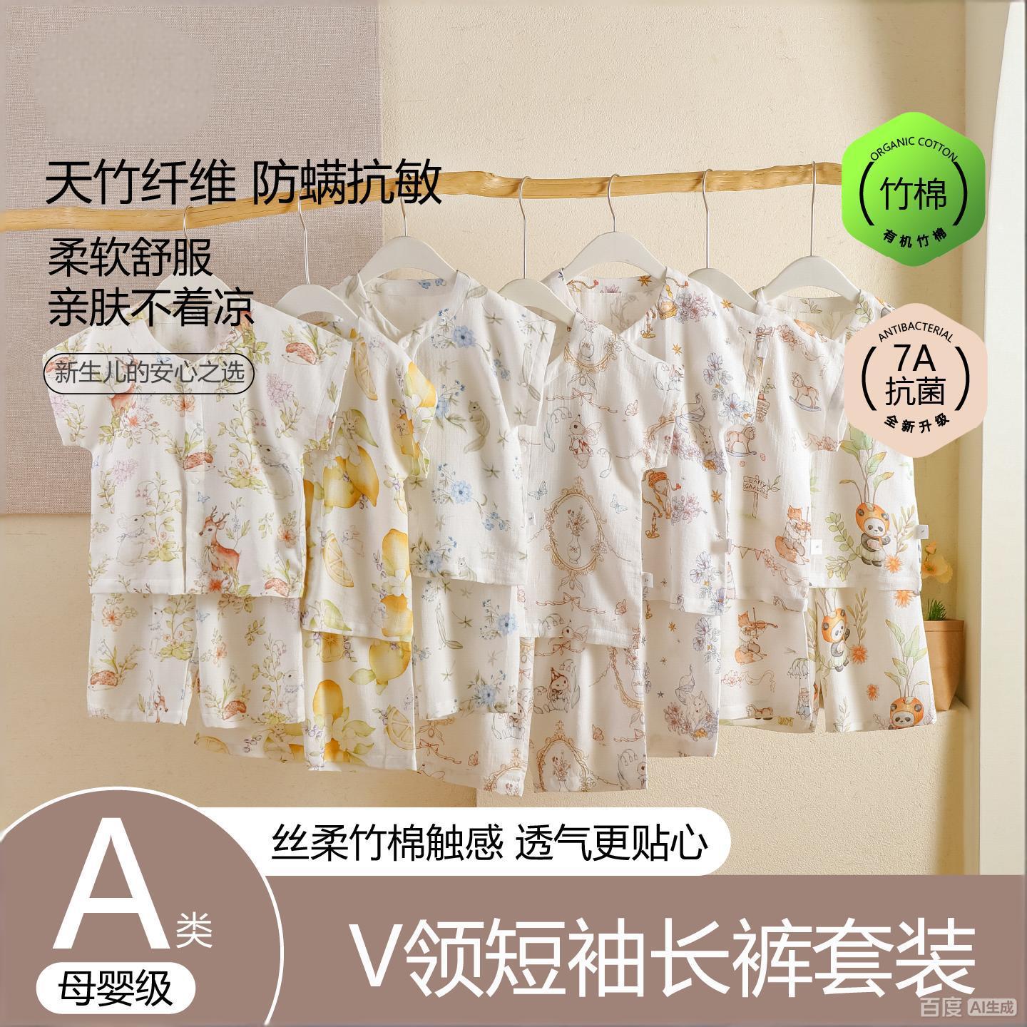 新生儿A类竹棉纱布短袖分体套装宝宝夏款两件套婴幼儿衣服