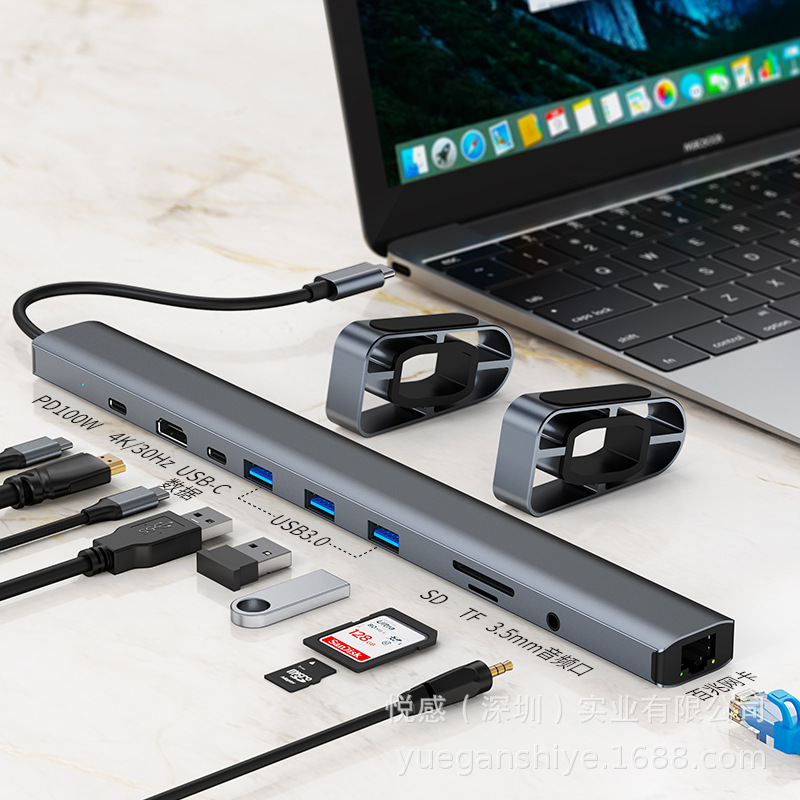 Cross-border hub3.0 multi-interface expander laptop base folding bracket 10-in-1 type-c expansion dock