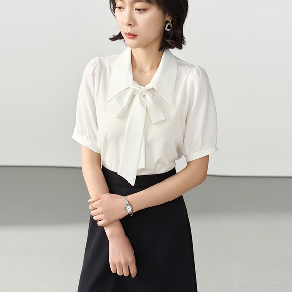 White shiffon professional shirt with bow