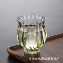 玻璃水仙主人杯品茗杯透明水杯单杯小品杯茶杯加厚玻璃杯花朵杯