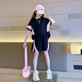 纯棉套装女童运动套装夏季新款洋气大儿童学生短袖短裤夏天两件套