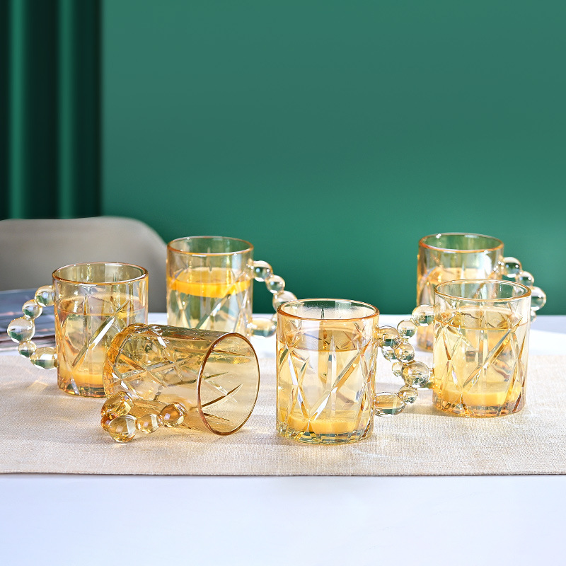 Taza de vidrio de perlas para engrosar taza de café doméstica de alto valor facial taza de leche de jugo fábrica de taza de agua al por mayor